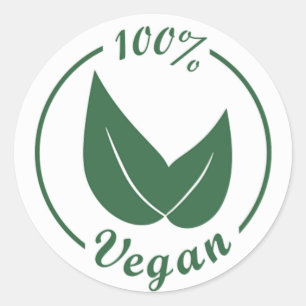 Sticker Rond Vegan Design 4 - Vert sur arrière - plan blanc