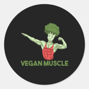 Sticker Rond Vegan Power Plante végétarien Brocoli Bodybuilding