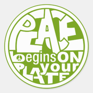 Sticker Rond Vegan Slogan Paix Commence Sur Votre Plaque