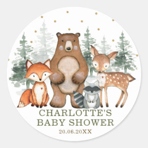 Sticker Rond Végétal Bois Animaux Baby shower 1er anniversaire