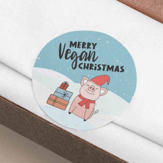 Sticker Rond Végétal Noël avec un joli porcelet et cadeaux (Créateur téléchargé)