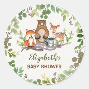 Sticker Rond Végétation Bois Bébé Animaux Merci Faveurs