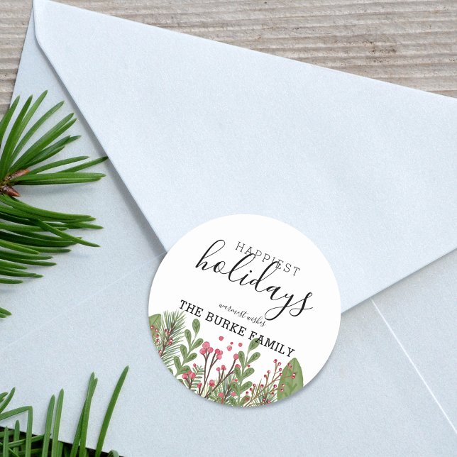 Sticker Rond Végétation d'hiver (Holiday Foliage Holiday Classic Round Sticker)