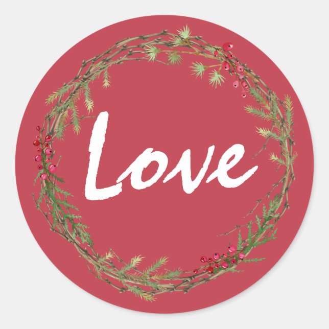 Sticker Rond Végétation d'hiver Berries Wreath Christmas Love (Devant)