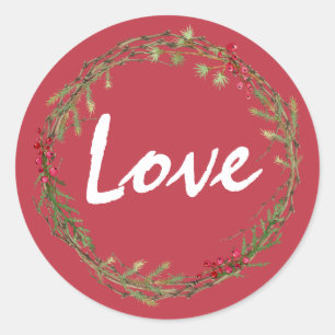 Sticker Rond Végétation d'hiver Berries Wreath Christmas Love