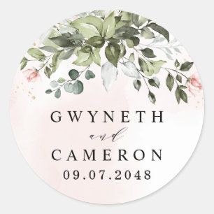 Sticker Rond Végétation dorée Succulente Dusty Blue Mariage