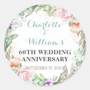 Sticker Rond Végétation rose 60e Anniversaire du Mariage Diamon