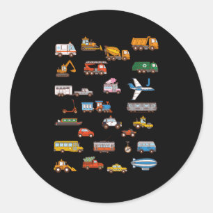 Sticker Rond Véhicules Alphabet Abc Construction Camion Enseign