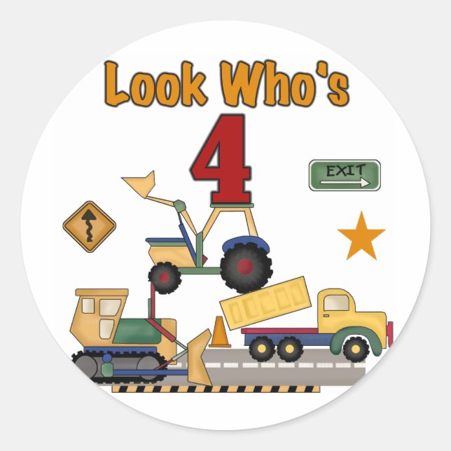 Sticker Rond Véhicules de construction 4e chemises d'anniversai (Devant)
