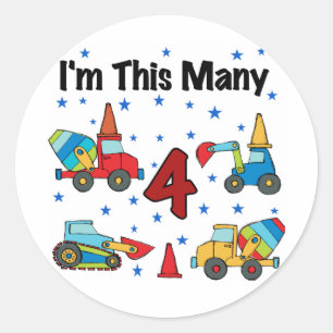 Sticker Rond Véhicules de construction T-shirts 4e anniversaire