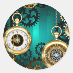 Sticker Rond Veille bijoux Steampunk sur un Arrière - plan vert