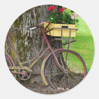 Sticker Rond Vélo ancien ancien avec panier à fleurs