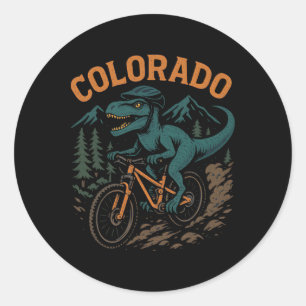 Sticker Rond Vélo de montagne Colorado T-rex dinosaure drôle de