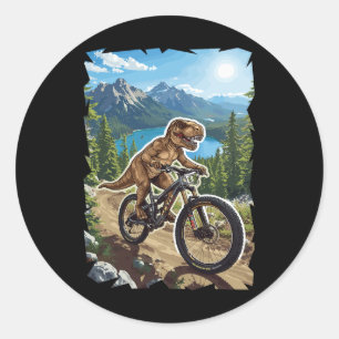 Sticker Rond Vélo de montagne dinosaure à travers la piste fore
