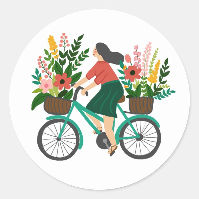 Sticker Rond Vélo Fleur Fille Personnalisé (Devant)
