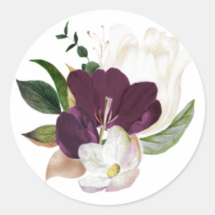 Sticker Rond Velours floral prune foncé
