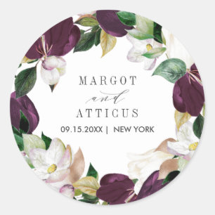 Sticker Rond Velvet Bold Magnlia mariage botanique monogramme