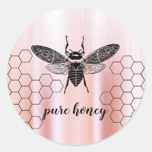 Sticker Rond Vendeur d'abeilles miel Apiariste Rose Vintage Or