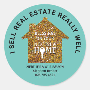 Sticker Rond VENDRE IMMOBILIER Élégant Realtor Parties scintill