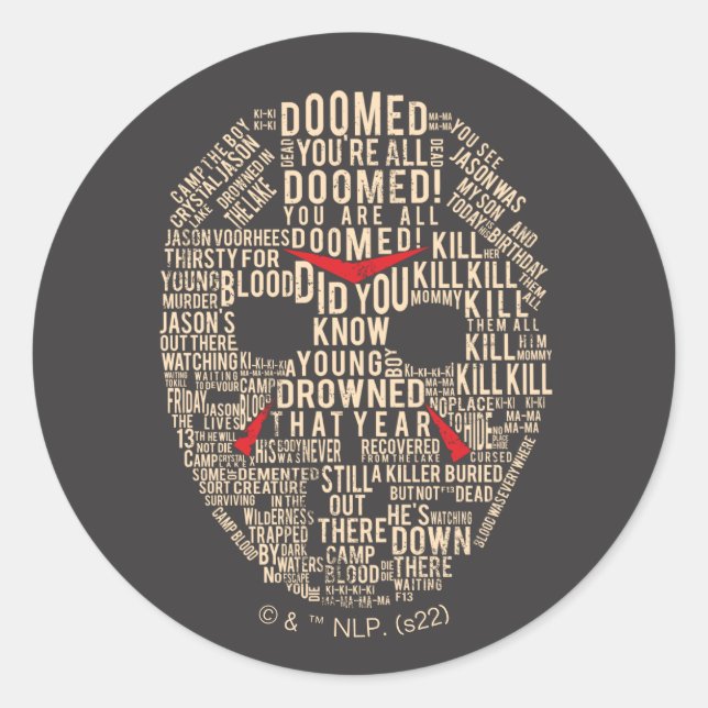Sticker Rond Vendredi 13 | Masque de hockey typographique (Devant)