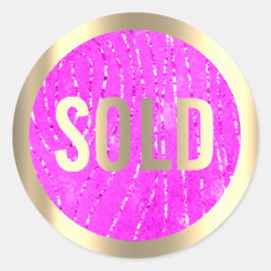Sticker Rond Vendu agent immobilier fuchsia rose de lux d'or