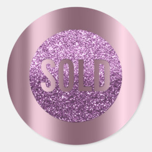 Sticker Rond Vendu Améthyste Agent Immobilier en métal violet