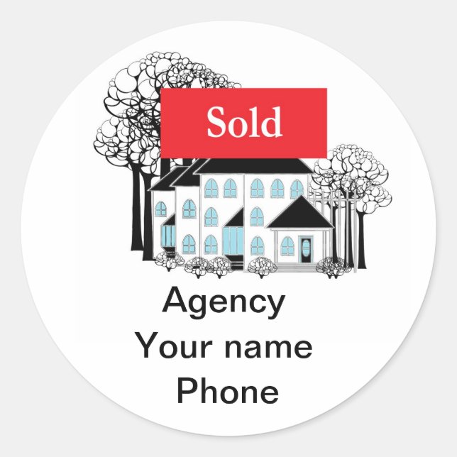 Sticker Rond Vendu Immobilier Promouvoir votre entreprise (Devant)