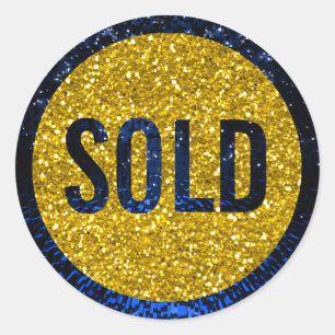 Sticker Rond Vendu Parties scintillant Blue Navy Gold Agent imm