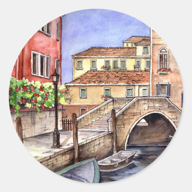 Sticker Rond Venise - Stylo & Laver Aquarelle (Devant)