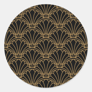 Sticker Rond Ventilateur Art déco noir et or Motif