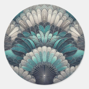 Sticker Rond Ventilateurs Art Nouveau bleu et argent