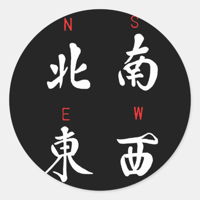 Sticker Rond Vents du Mahjong, Suit d'honneur, Nord, Sud, Est,  (Devant)