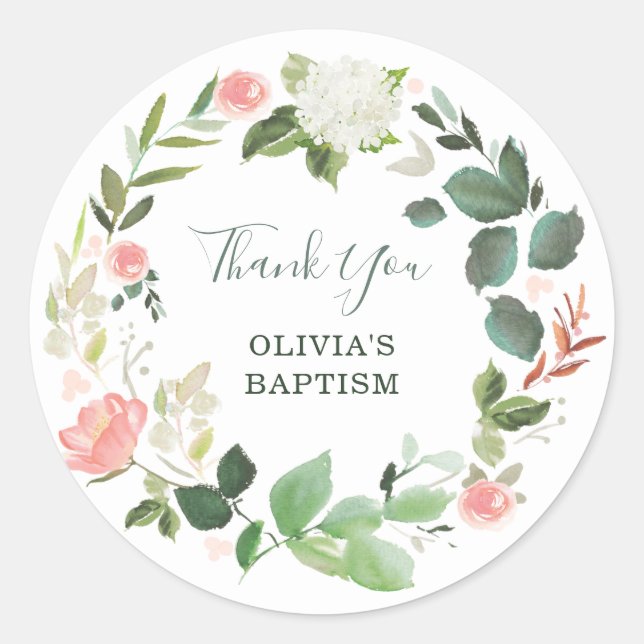 Sticker Rond Verdure et floral rose aquarelle | Merci (Devant)