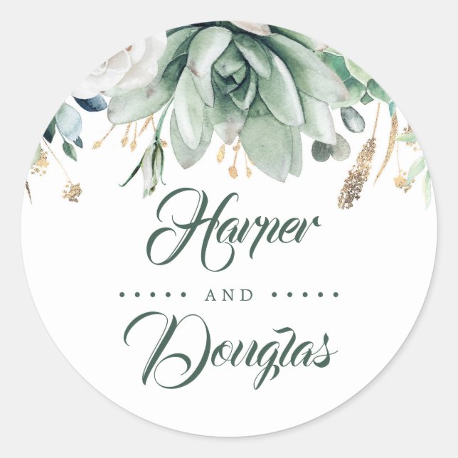Sticker Rond Verdure et or | Mariage botanique élégant (Devant)