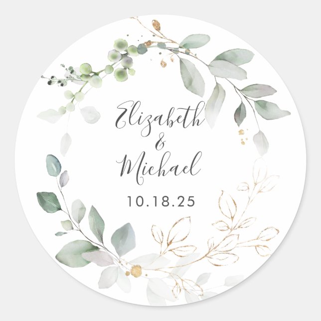 Sticker Rond Verdure Feuille de feuillage d'or Wreath (Devant)