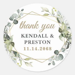 Sticker Rond Verdure géométrique Elégant Mariage or Merci