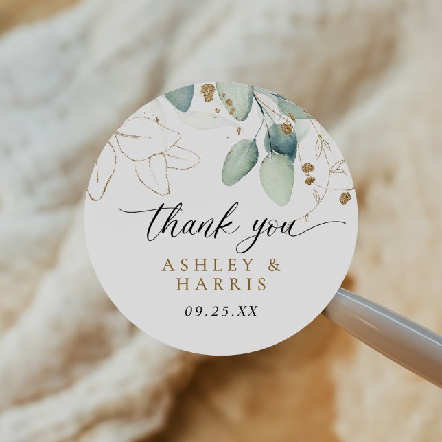 Sticker Rond Verdure or Eucalyptus Rustique Mariage (Créateur téléchargé)