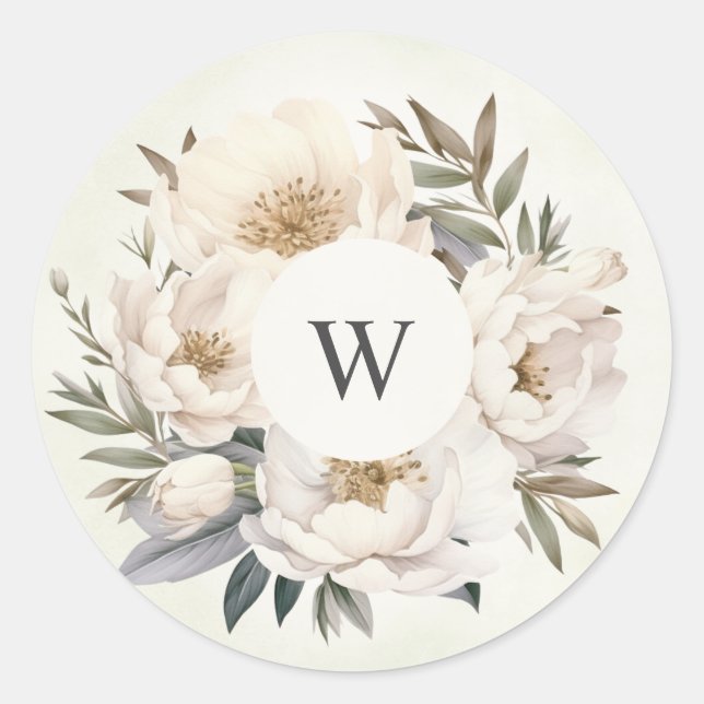 Sticker Rond Verdure rustique Blanc Floral Mariage (Devant)