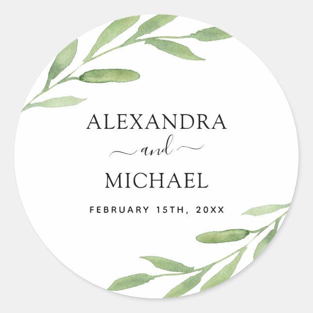Sticker Rond Verdure Rustique Simple Elégant Mariage d'aquarell (Devant)