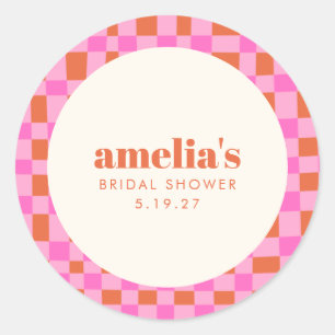 Sticker Rond Vérificateur Abstrait Rose Orange Douce Mariée