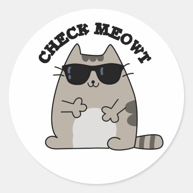 Sticker Rond Vérifier Meowt Funny Cool chat Pun (Devant)