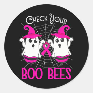 Sticker Rond Vérifier vos abeilles Boo Drôle Cancer du sein Hal
