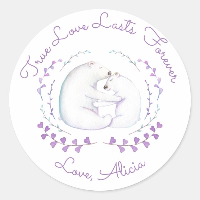 Sticker Rond Véritable Amour Dure Pour Toujours Ours Polaire Va (Devant)