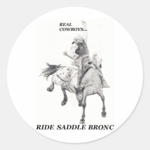 Sticker Rond Véritable Cowboys à cheval Bronc