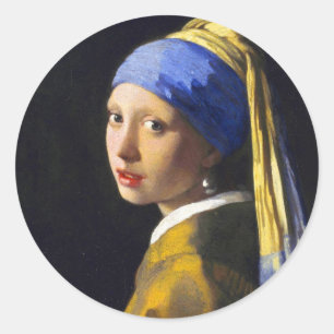 Sticker Rond ~ Vermeer de boucle d'oreille de perle de la fille