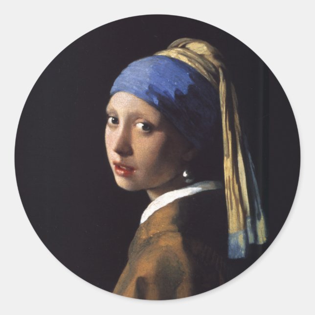 Sticker Rond Vermeer Girl Pearl Élevant Masterpiece Peinture (Devant)