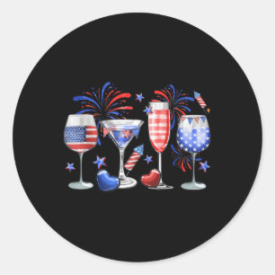 Sticker Rond Verre à vin drôle rouge blanc bleu feu d'artifice