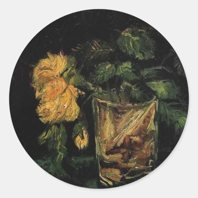 Sticker Rond Verre avec Roses par Vincent van Gogh (Devant)