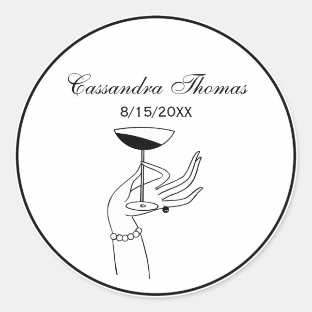 Sticker Rond Verre de champagne de la main de la dame Art déco (Devant)
