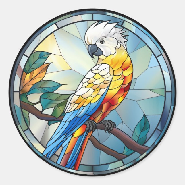 Sticker Rond Verre doux Cockatoo blanc Parrot Bird (Devant)